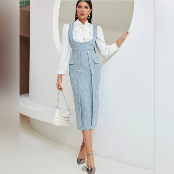 SHEIN Blue Sleeveless Sheath Midi Jumper Dress Zipper Back Size Large - Picture 7 of 7